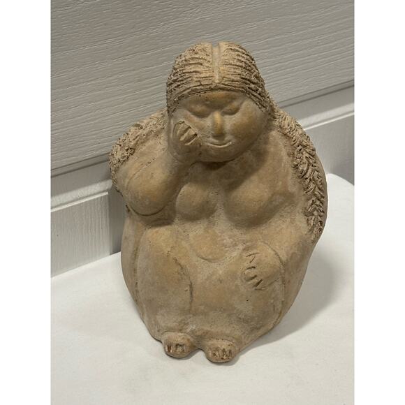 Primitive Folk Art Clay Sculpture Vintage Style Pottery Statue Approx. 10" - Picture 2 of 10